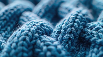Poster - A close-up shot of a blue knitted blanket, perfect for showcasing textiles or crafting scenes