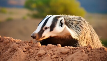 Wall Mural - american badger laying in the dirt