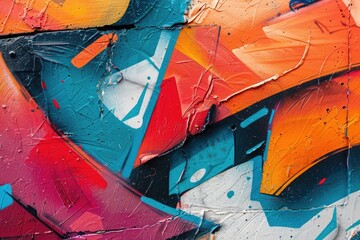 Wall Mural - A colorful graffiti with a blue and orange background. The blue and orange colors are mixed together to create a vibrant and energetic look. The graffiti appears to be a form of street art