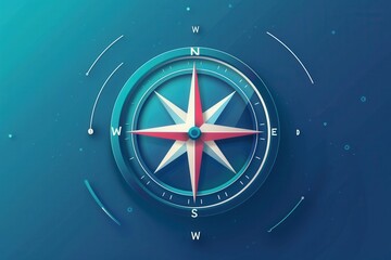 Poster - A simple compass with clear lines against a blue background, perfect for navigation apps and travel services. Generative AI