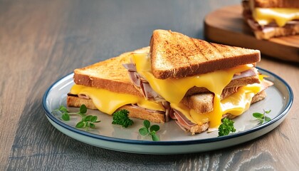 grilled cheese sandwich with turkey and melting cheese on plate