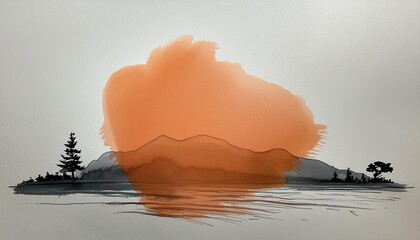 Wall Mural - abstract blob orange watercolor background digital paint for template or any design