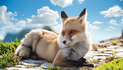 Poster - playful cartoon fox resting on a sunny day