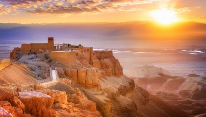 Wall Mural - beautiful sunrise over masada fortress in the judaean desert wild nature israel