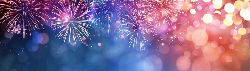 Wall Mural - A colorful fireworks display with a blue background