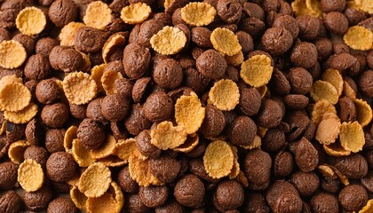 A pile of cereal with brown and yellow pieces