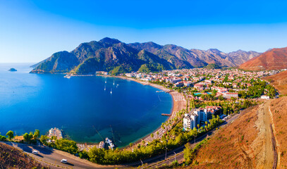 Poster - Icmeler town beach aerial panoramic view in Turkey