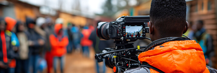 cameraman filming the immigration of africans to europe
