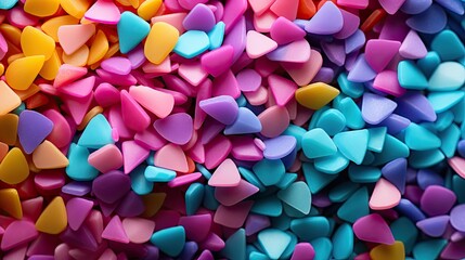 Poster - a pile of colorful hearts with a blue heart shaped item in the middle.