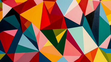 Poster - Bold Geometric Triangle Patterns in Vibrant Colors Forming a Dynamic Abstract Design