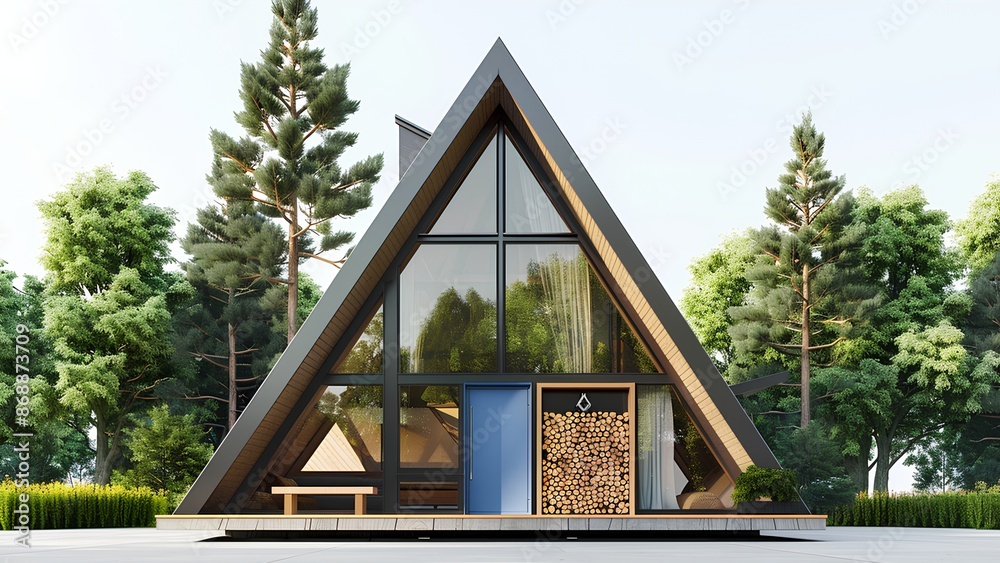 Charming A-Frame Cabin: Steep Roof, Triangular Windows, and Blue Front ...