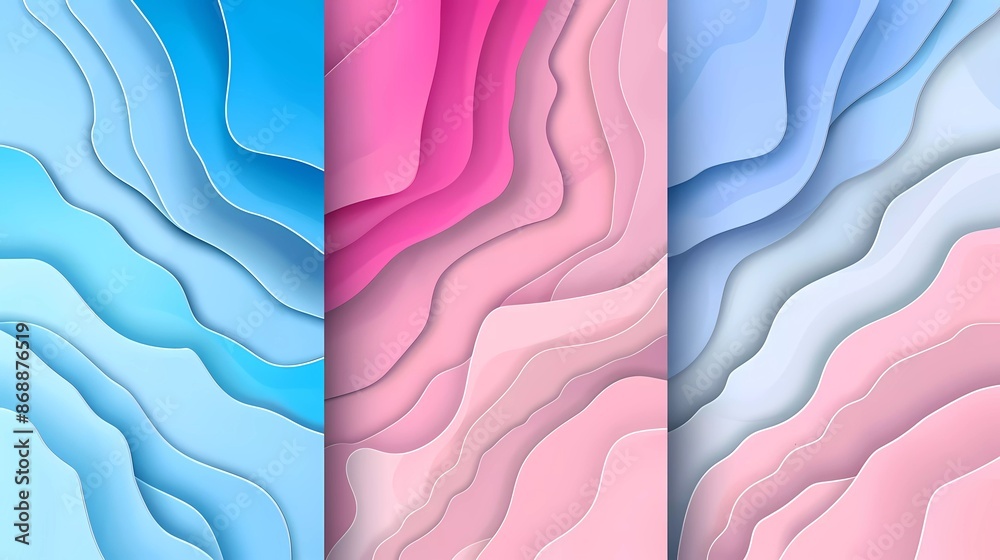 Vector background with three paper cutout backgrounds in pink and blue ...