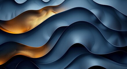Wall Mural - Abstract Blue And Gold Wavy Pattern Background