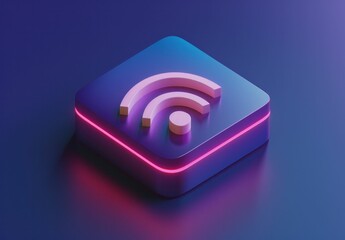 Poster - Wireless connectivity symbol with purple glow on blue background for modern technology and business concepts