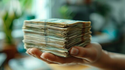 Sticker - Hand Holding Stack of Banknotes 