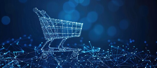 Digital Shopping Cart on Abstract Network Background