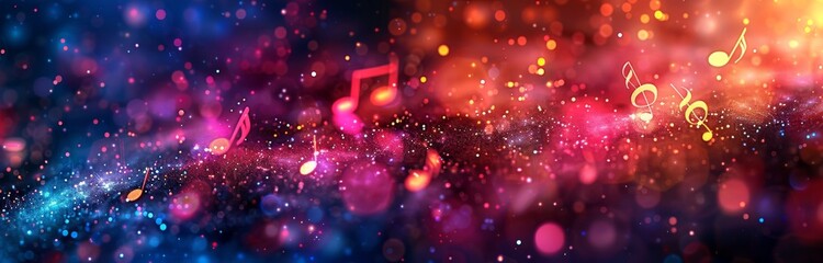 Wall Mural - Colorful Music Notes In Sparkling Bokeh Background