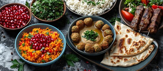 Canvas Print - Vibrant Middle Eastern Cuisine with Falafel and Grilled Kebabs