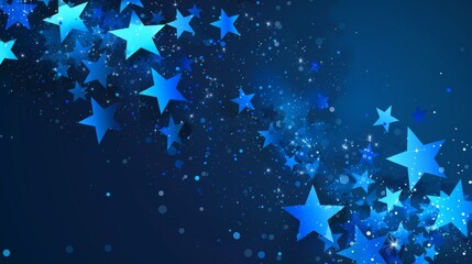 a dreamy and magical scene with blue stars and shimmering sparkles on a deep midnight blue backgroun