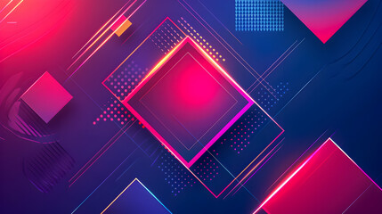 Poster - Vibrant Neon Geometric Abstract Background with Angular Shapes and Dodecahedral Motifs