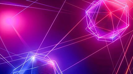 Poster - Mesmerizing Neon Geometric Lattice Abstract Digital Landscape Background