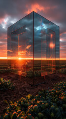 Wall Mural - sunset in the desert with Surreal concept cube