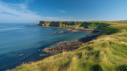 Canvas Print - Natural Beauty: Long Coastline with Bright Blue Sky