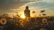 © Farid - Woman in a field with flowers. Beautiful girl in a field with daisies.