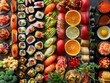 © furyon - gourmet food collage vibrant arrangement of diverse cuisine closeups sushi pasta fruits and desserts in a colorful appetizing mosaic rich textures and mouthwatering details fill the frame