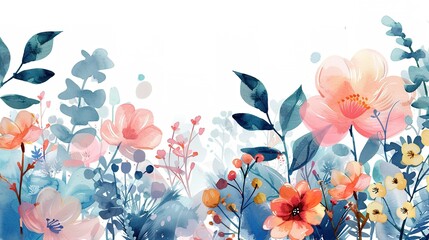 Spring and summer Background watercolor arrangements with small flower. Botanical illustration minimal style.