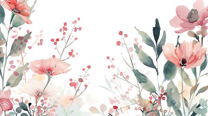 Spring and summer Background watercolor arrangements with small flower. Botanical illustration minimal style.