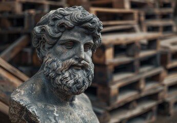 Canvas Print - ancient stone sculpture of a bearded man