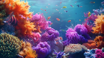 Colorful coral reef with fishes and corals