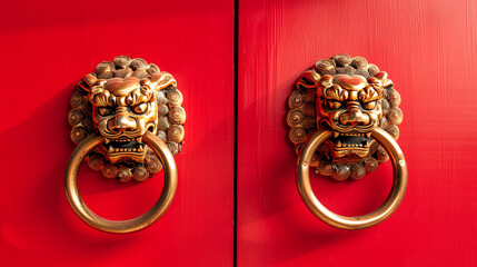 Ancient Chinese bronze lion door handle