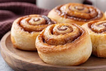 Sticker - Delicious homemade cinnamon rolls on a wooden plate