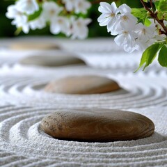 Canvas Print - Tranquil zen garden with white flowers