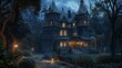 © Preecha - Highly detailed image of a serene Victorian house illuminated by soft twilight, creating a tranquil and magical atmosphere