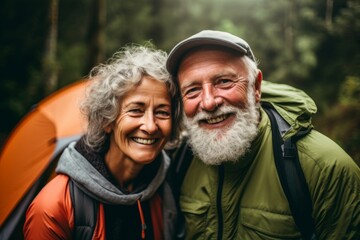 Wall Mural - Portrait of a smiling couple in front of tent outdoors