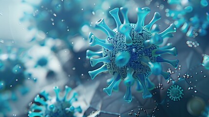 Wall Mural - Medical illustration of a virus microbe with glycoprotein on a grey background.