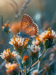 Wall Mural - Close-up of a butterfly on a flower. AI.