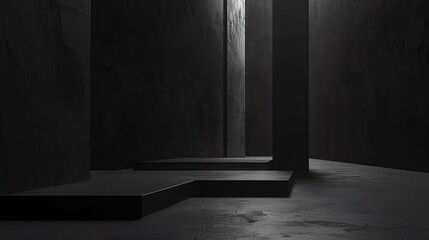 Wall Mural - A futuristic empty room in black color