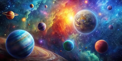 Wall Mural - of a colorful and vibrant space scene with planets, stars, and galaxies, space, universe, cosmos,vib
