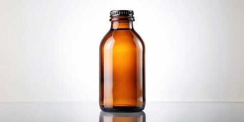 Sticker - Brown glass bottle with a black cap, brown, bottle, glass, black, cap, container, packaging, isolated, shiny, translucent