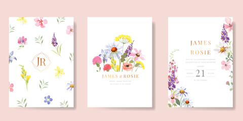 Wall Mural - elegant wedding invitation card background vector. minimal hand painted watercolor botanical flowers