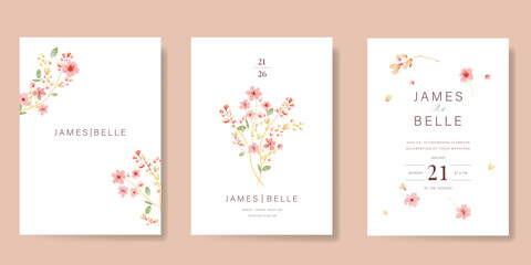 Canvas Print - Elegant wedding invitation card background vector. Minimal hand painted watercolor botanical flowers texture template background. Design illustration for wedding, vip cover, poster, rsvp modern card.