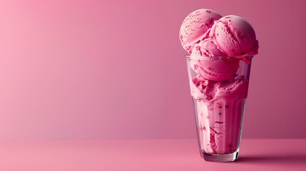 Wall Mural - Raspberry ice cream in a pint glass magenta background