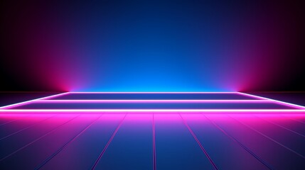 Wall Mural - Blue and pink neon light background scene, Studio empty display products. Gradient wallpaper and floor. Generative Ai