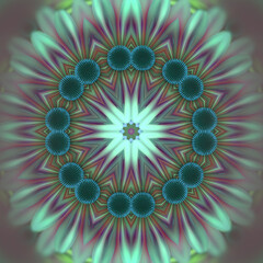 Aufkleber - Symmetrical kaleidoscopic floral pattern with a central focus. 3d rendering digital illustration