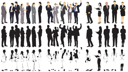 Poster - business people set silhouette