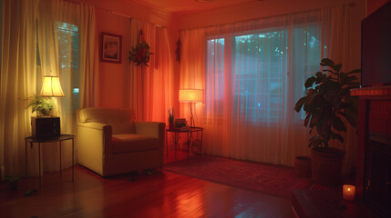 Wall Mural - Interior of retro style living room at night